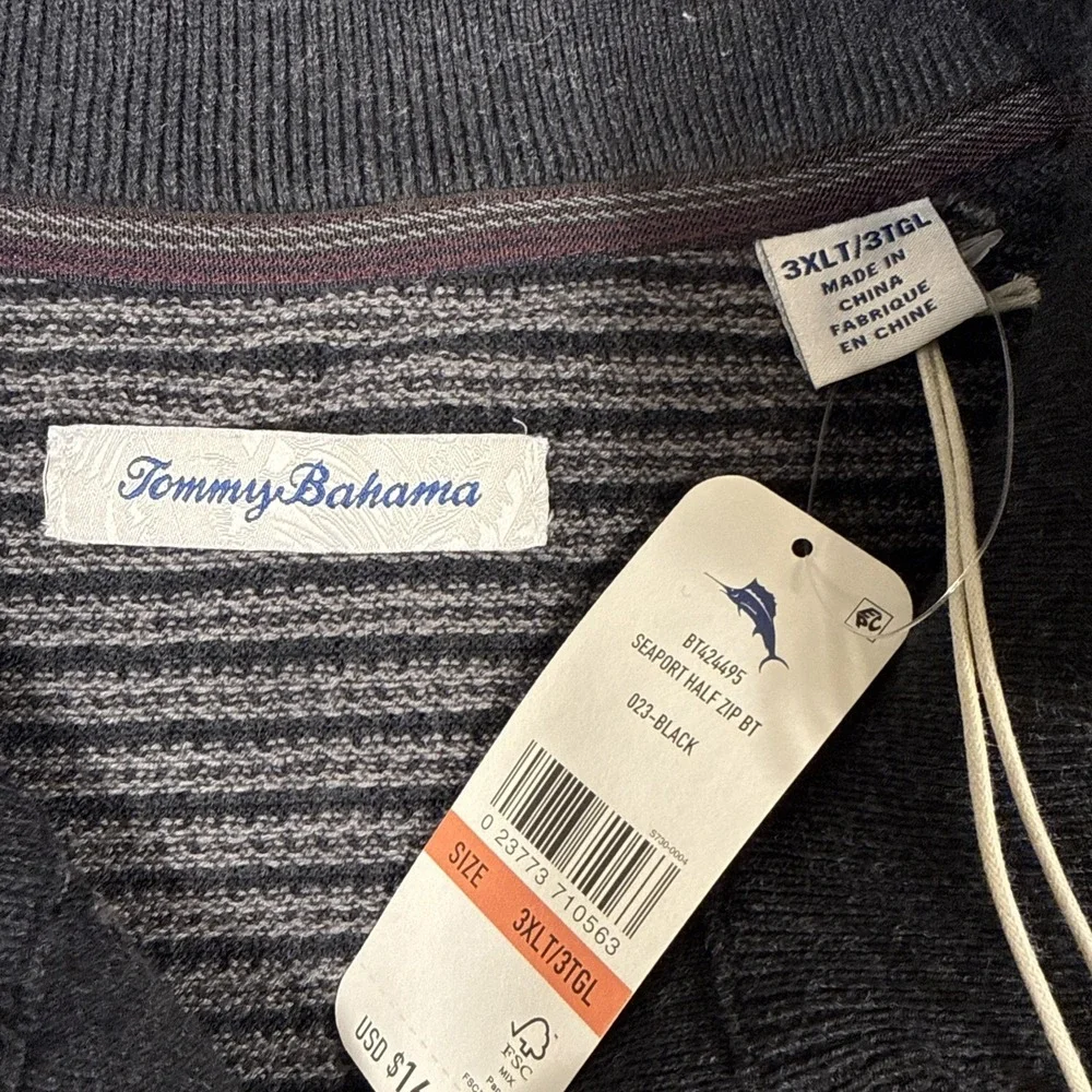 $168 Tommy  Men's SEAPORT Half Zip Pullover, Black, GRAY 3XLT NWT